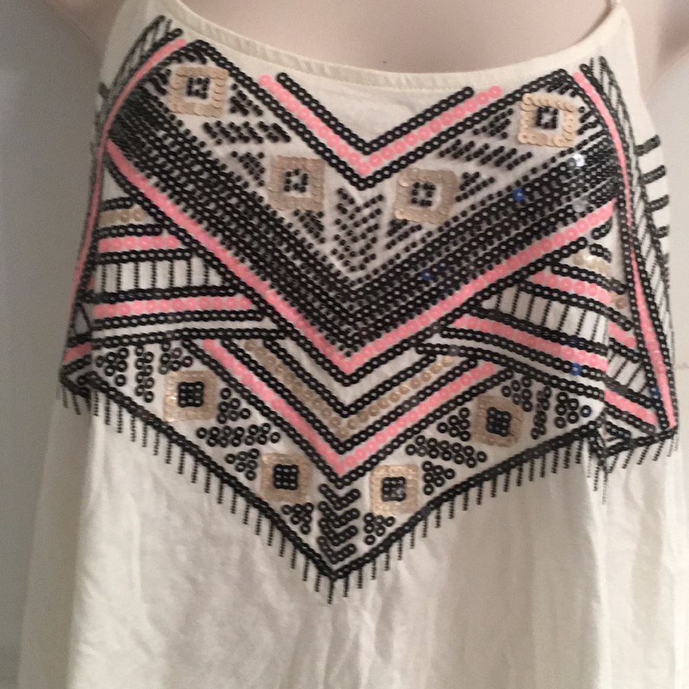 NWT-Express White/Black Sequin Spaghetti Strap Top - Picture 2 of 8
